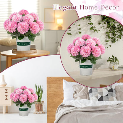 2 Pack Artificial Hydrangea Flowers in Pot, 20 Inch Faux Silk Hydrangea Arrangement, Gradient Purple Potted Fake Flowers for Table Centerpiece, Home, Wedding, Entryway Decor(Pink)