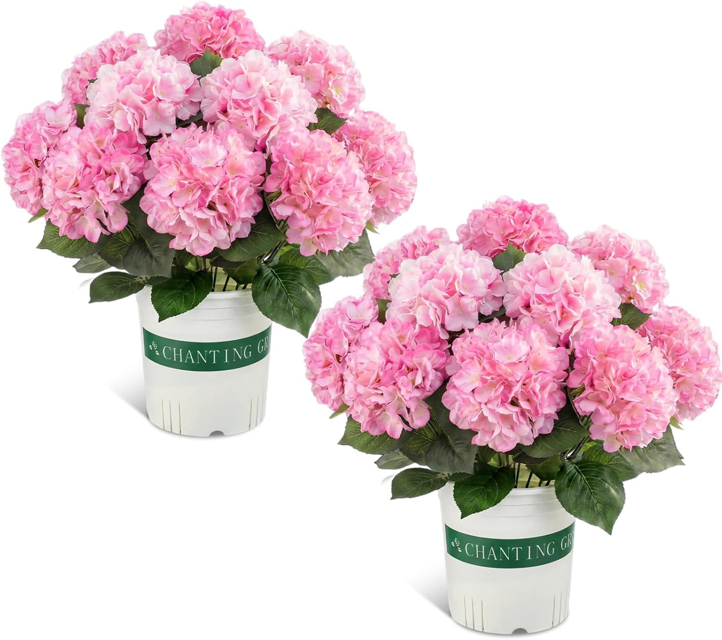 2 Pack Artificial Hydrangea Flowers in Pot, 20 Inch Faux Silk Hydrangea Arrangement, Gradient Purple Potted Fake Flowers for Table Centerpiece, Home, Wedding, Entryway Decor(Pink)