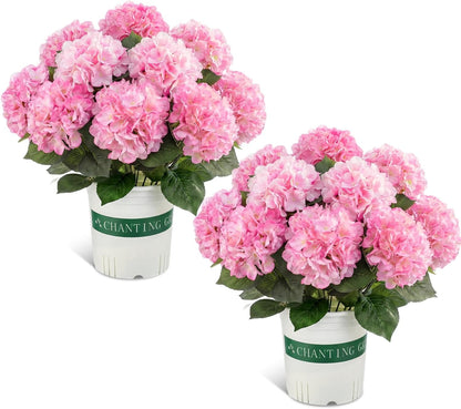 2 Pack Artificial Hydrangea Flowers in Pot, 20 Inch Faux Silk Hydrangea Arrangement, Gradient Purple Potted Fake Flowers for Table Centerpiece, Home, Wedding, Entryway Decor(Pink)