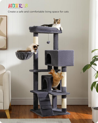 Cactus Cat Tree for Adult Cats with Super Large Top Perch, 56.3" Cat Tower for Cats with Plush Hammock, Dangling Pompom, Cat Scratching Posts and 2 Condos, Green House