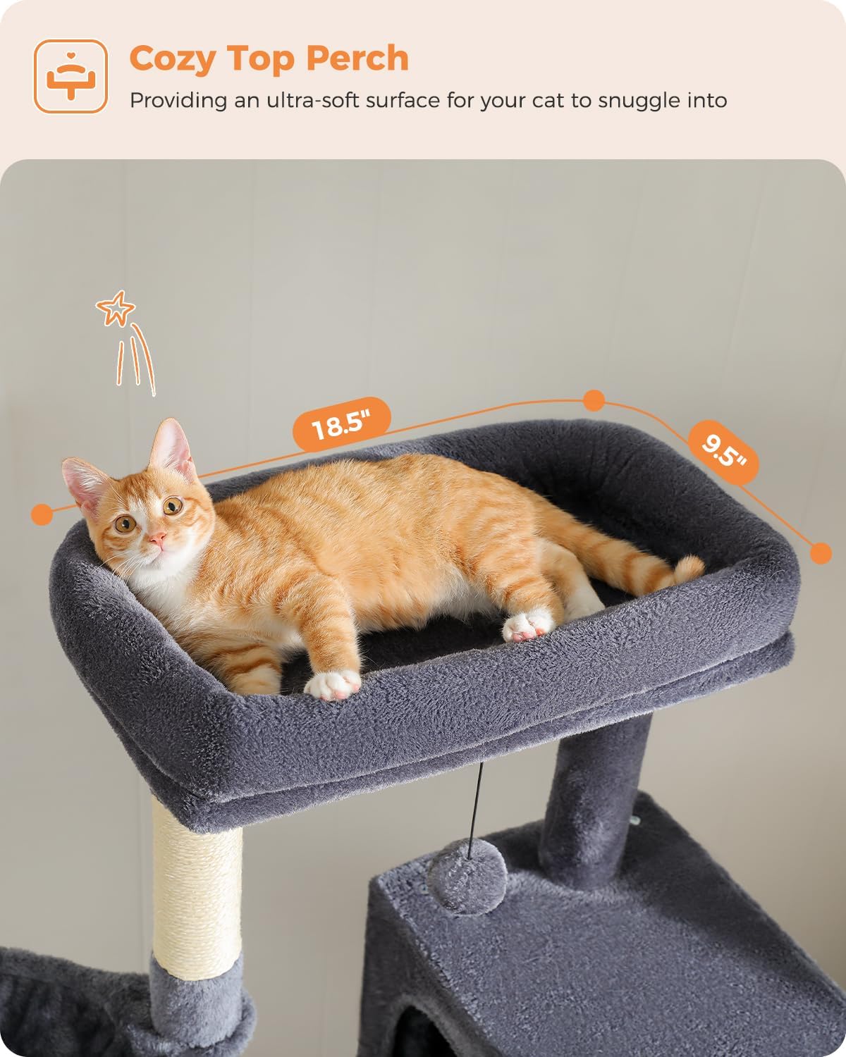 Cactus Cat Tree for Adult Cats with Super Large Top Perch, 56.3" Cat Tower for Cats with Plush Hammock, Dangling Pompom, Cat Scratching Posts and 2 Condos, Green House