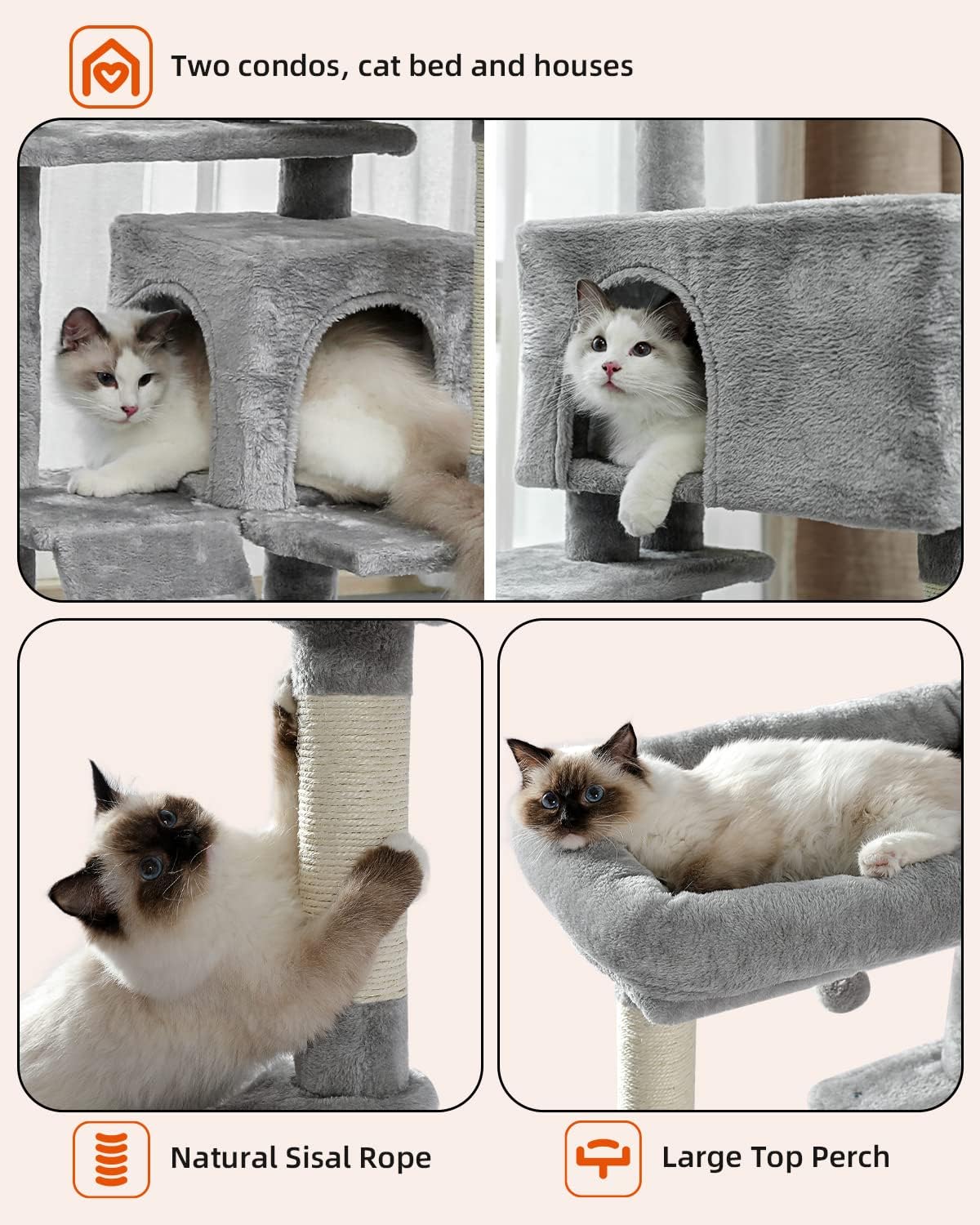 Cactus Cat Tree for Adult Cats with Super Large Top Perch, 56.3" Cat Tower for Cats with Plush Hammock, Dangling Pompom, Cat Scratching Posts and 2 Condos, Green House