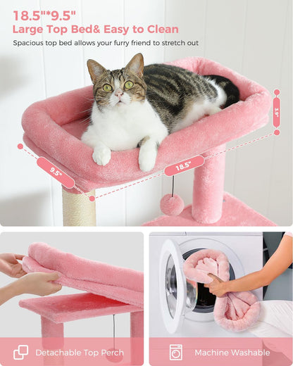 Cactus Cat Tree for Adult Cats with Super Large Top Perch, 56.3" Cat Tower for Cats with Plush Hammock, Dangling Pompom, Cat Scratching Posts and 2 Condos, Green House