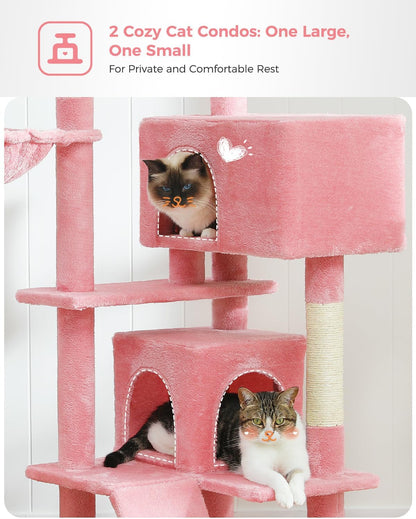 Cactus Cat Tree for Adult Cats with Super Large Top Perch, 56.3" Cat Tower for Cats with Plush Hammock, Dangling Pompom, Cat Scratching Posts and 2 Condos, Green House