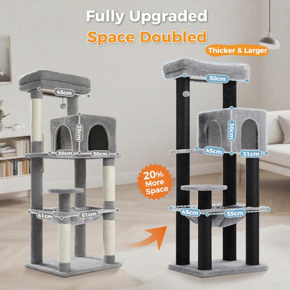 Cactus Cat Tree for Adult Cats with Super Large Top Perch, 56.3" Cat Tower for Cats with Plush Hammock, Dangling Pompom, Cat Scratching Posts and 2 Condos, Green House