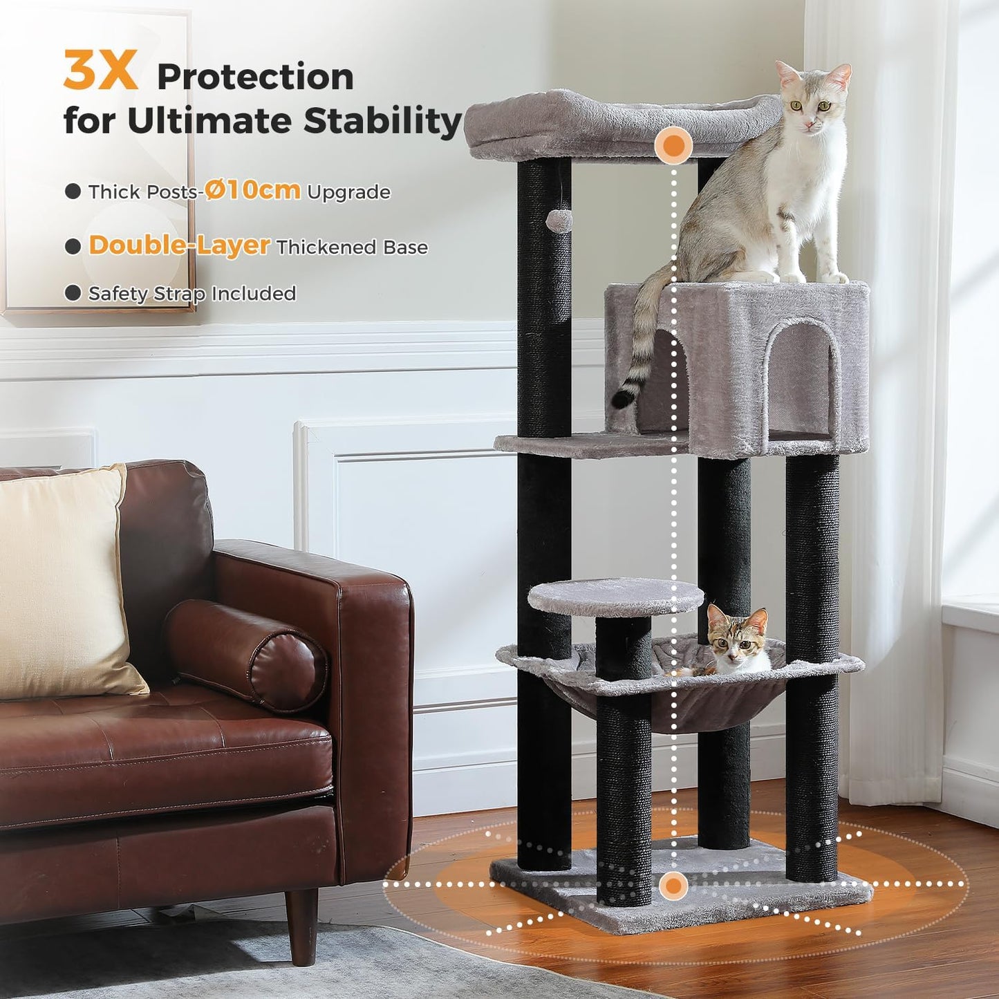 Cactus Cat Tree for Adult Cats with Super Large Top Perch, 56.3" Cat Tower for Cats with Plush Hammock, Dangling Pompom, Cat Scratching Posts and 2 Condos, Green House
