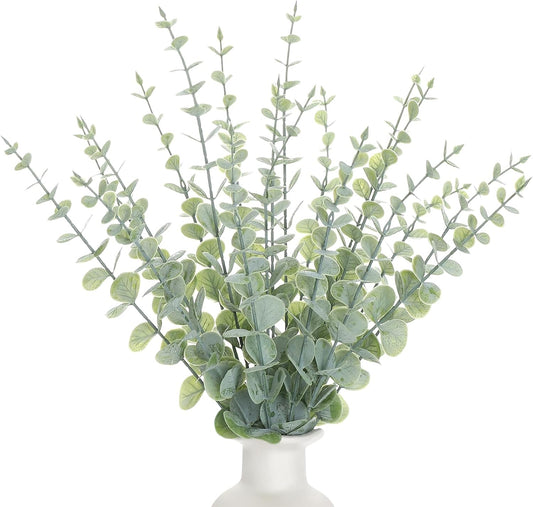 18pcs Eucalyptus Stems Greenery Stems Fake Leaves Artificial Dried Flowers Bouquet Faux Branches Centerpiece Flores Plants for Home Party Decor Wedding Decoration