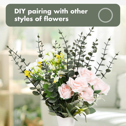 18pcs Eucalyptus Stems Greenery Stems Fake Leaves Artificial Dried Flowers Bouquet Faux Branches Centerpiece Flores Plants for Home Party Decor Wedding Decoration