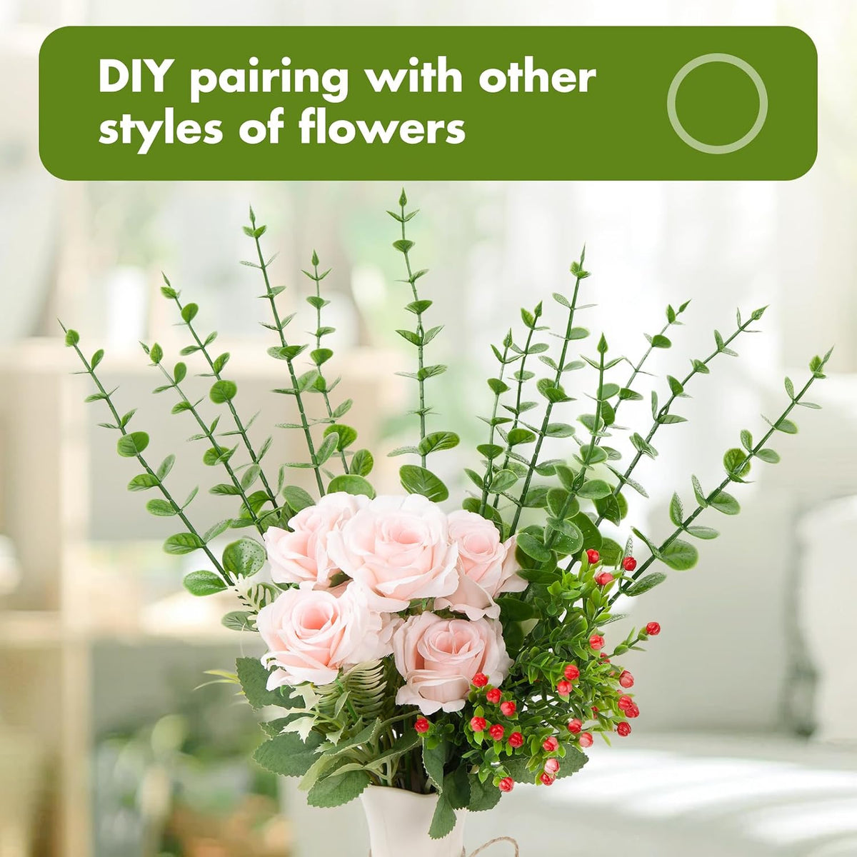 18pcs Eucalyptus Stems Greenery Stems Fake Leaves Artificial Dried Flowers Bouquet Faux Branches Centerpiece Flores Plants for Home Party Decor Wedding Decoration