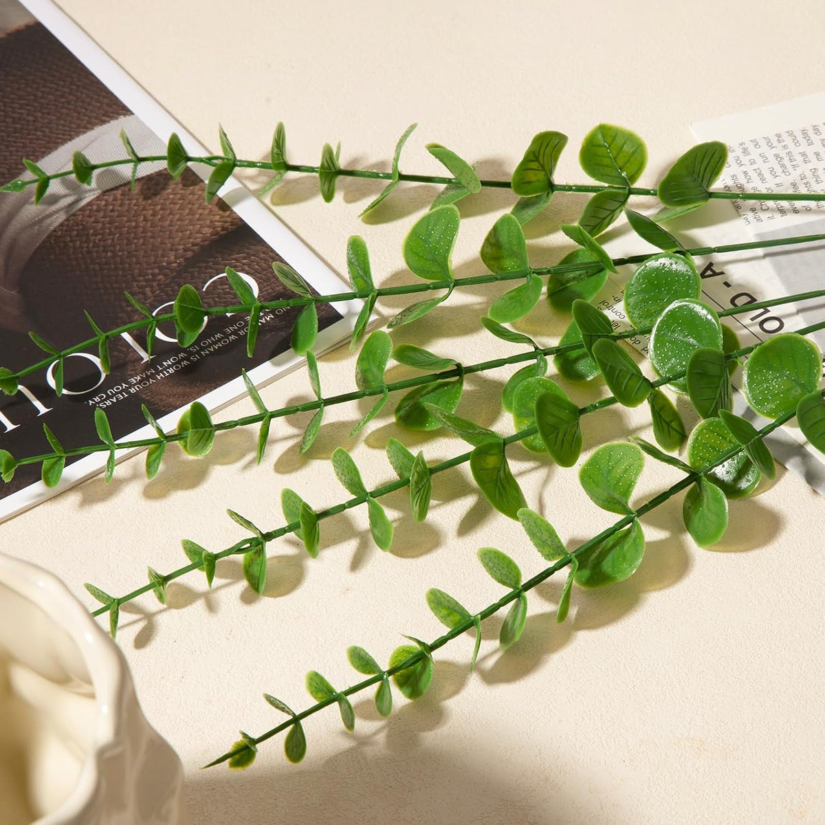 18pcs Eucalyptus Stems Greenery Stems Fake Leaves Artificial Dried Flowers Bouquet Faux Branches Centerpiece Flores Plants for Home Party Decor Wedding Decoration