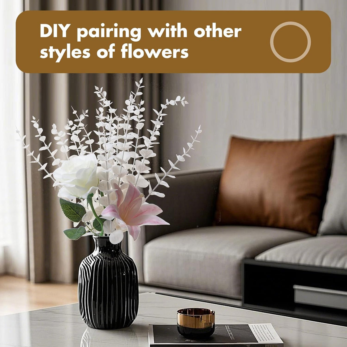 18pcs Eucalyptus Stems Greenery Stems Fake Leaves Artificial Dried Flowers Bouquet Faux Branches Centerpiece Flores Plants for Home Party Decor Wedding Decoration