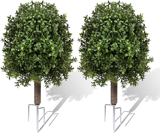3FT Artificial Cedar Topiary Trees Set of 2, Real Touch & Dual-Tone Faux Cypress with Ground Spike, UV Resistant Realistic Fake Evergreen Shrubs for Indoor Outdoor Garden, Porch, Office Decor