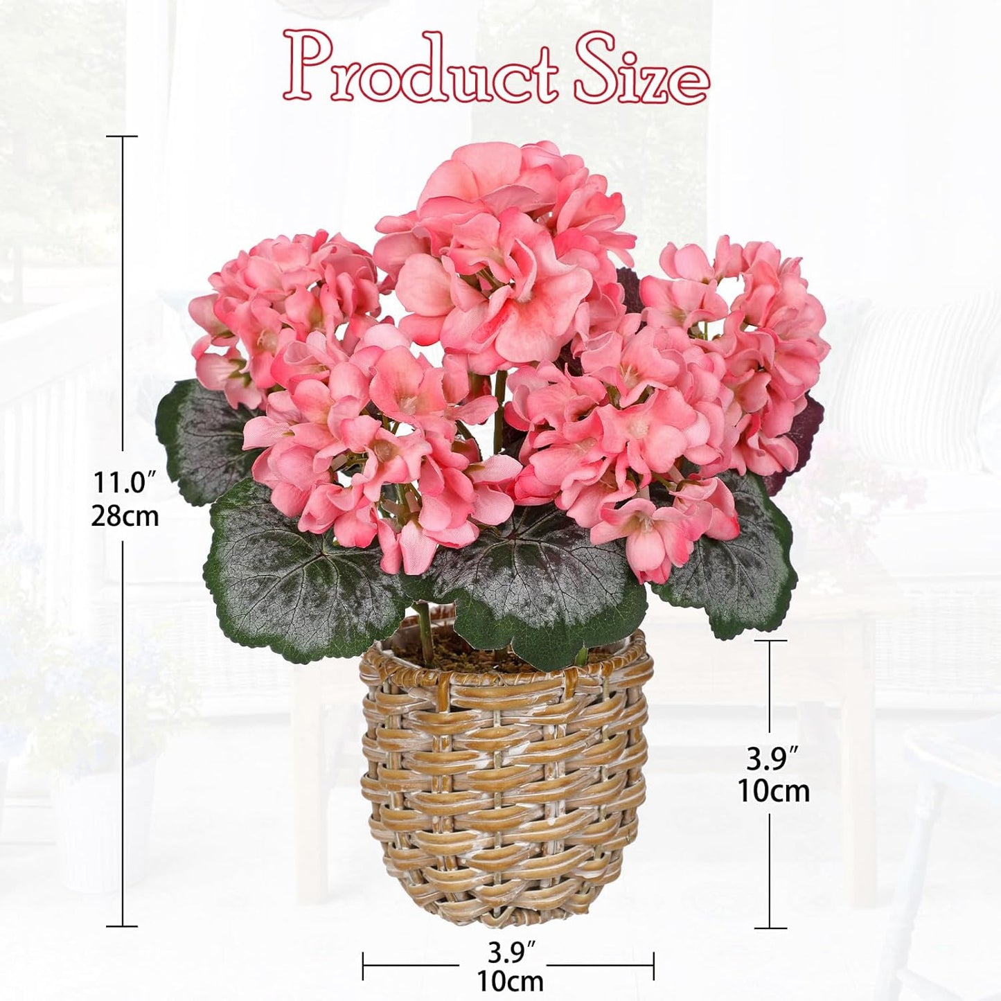 Artificial Geranium Potted Plant – 16” Tall, Realistic Silk Flowers with Vibrant Green Leaves, Pink White Geraniums Fake Flowers for Outdoors Home Décor, Wedding Farmhouse Office Tables Decor