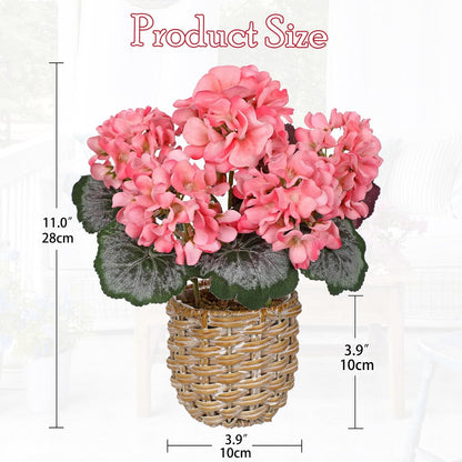 Artificial Geranium Potted Plant – 16” Tall, Realistic Silk Flowers with Vibrant Green Leaves, Pink White Geraniums Fake Flowers for Outdoors Home Décor, Wedding Farmhouse Office Tables Decor