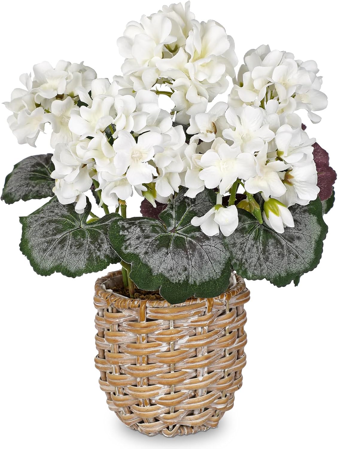 Artificial Geranium Potted Plant – 16” Tall, Realistic Silk Flowers with Vibrant Green Leaves, Pink White Geraniums Fake Flowers for Outdoors Home Décor, Wedding Farmhouse Office Tables Decor