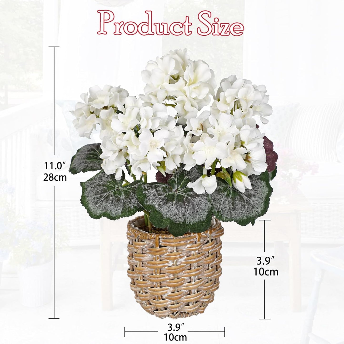 Artificial Geranium Potted Plant – 16” Tall, Realistic Silk Flowers with Vibrant Green Leaves, Pink White Geraniums Fake Flowers for Outdoors Home Décor, Wedding Farmhouse Office Tables Decor