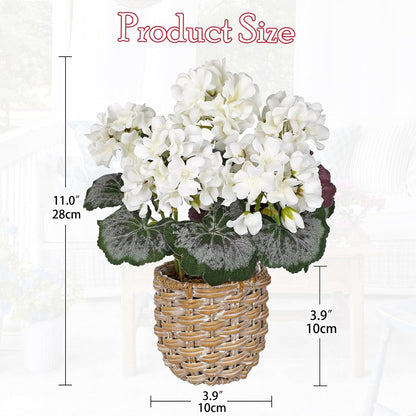 Artificial Geranium Potted Plant – 16” Tall, Realistic Silk Flowers with Vibrant Green Leaves, Pink White Geraniums Fake Flowers for Outdoors Home Décor, Wedding Farmhouse Office Tables Decor