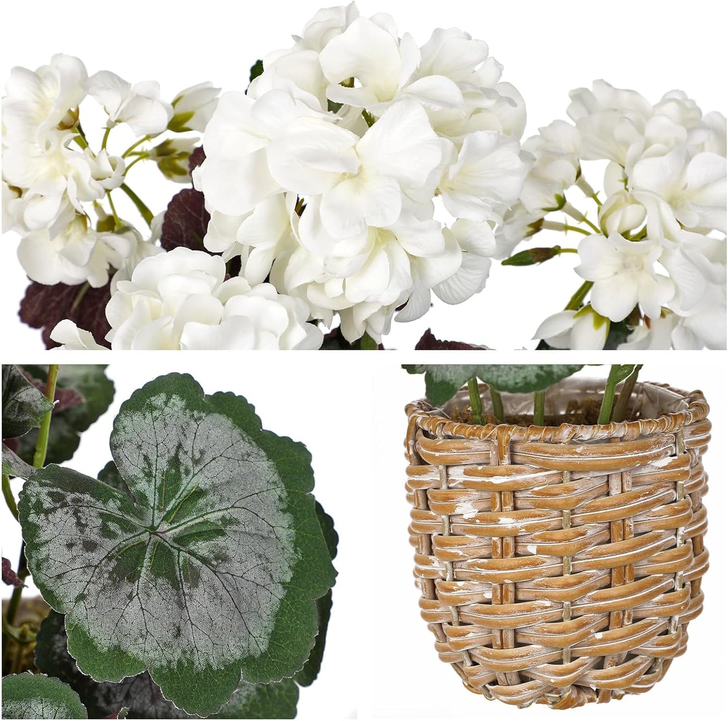 Artificial Geranium Potted Plant – 16” Tall, Realistic Silk Flowers with Vibrant Green Leaves, Pink White Geraniums Fake Flowers for Outdoors Home Décor, Wedding Farmhouse Office Tables Decor