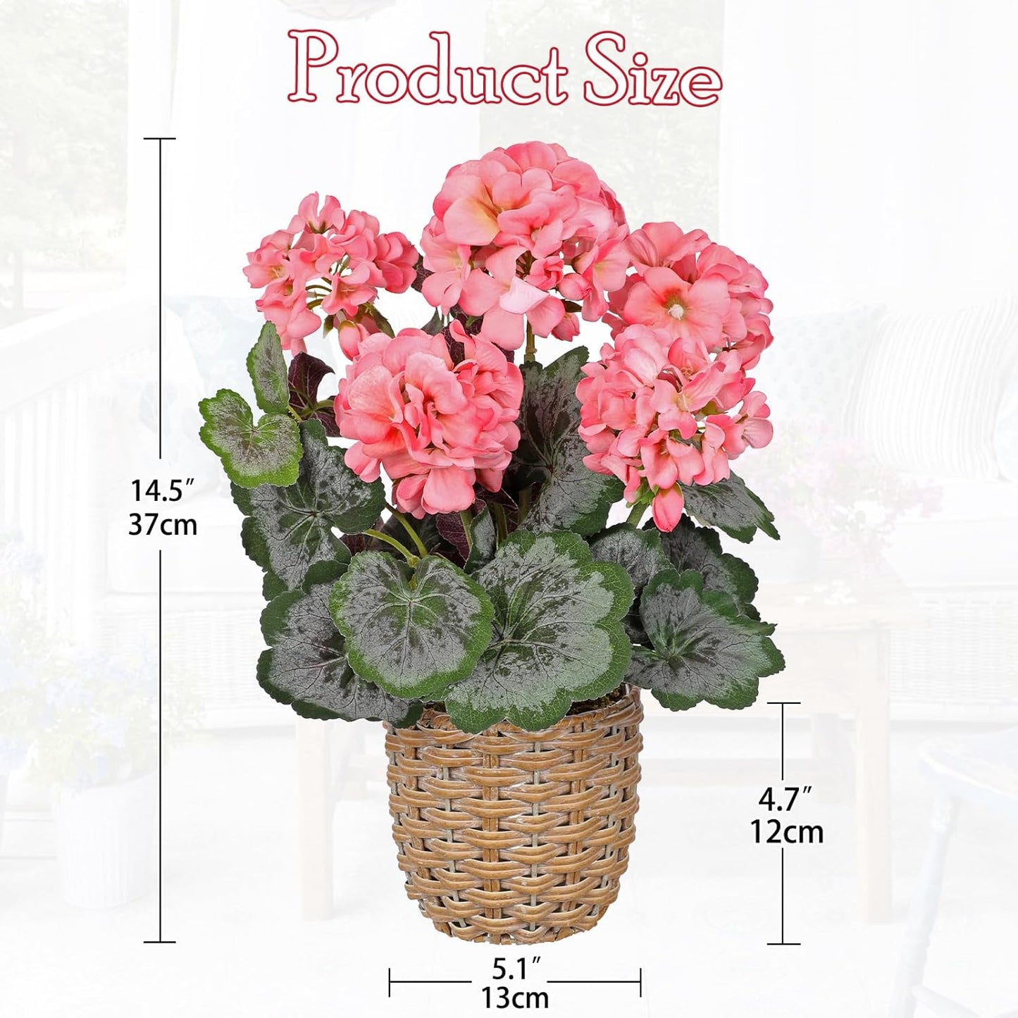 Artificial Geranium Potted Plant – 16” Tall, Realistic Silk Flowers with Vibrant Green Leaves, Pink White Geraniums Fake Flowers for Outdoors Home Décor, Wedding Farmhouse Office Tables Decor