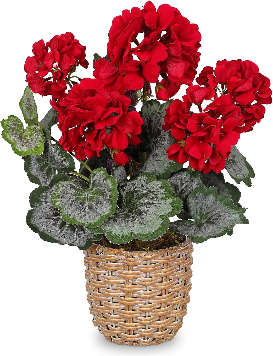 Artificial Geranium Potted Plant – 16” Tall, Realistic Silk Flowers with Vibrant Green Leaves, Pink White Geraniums Fake Flowers for Outdoors Home Décor, Wedding Farmhouse Office Tables Decor
