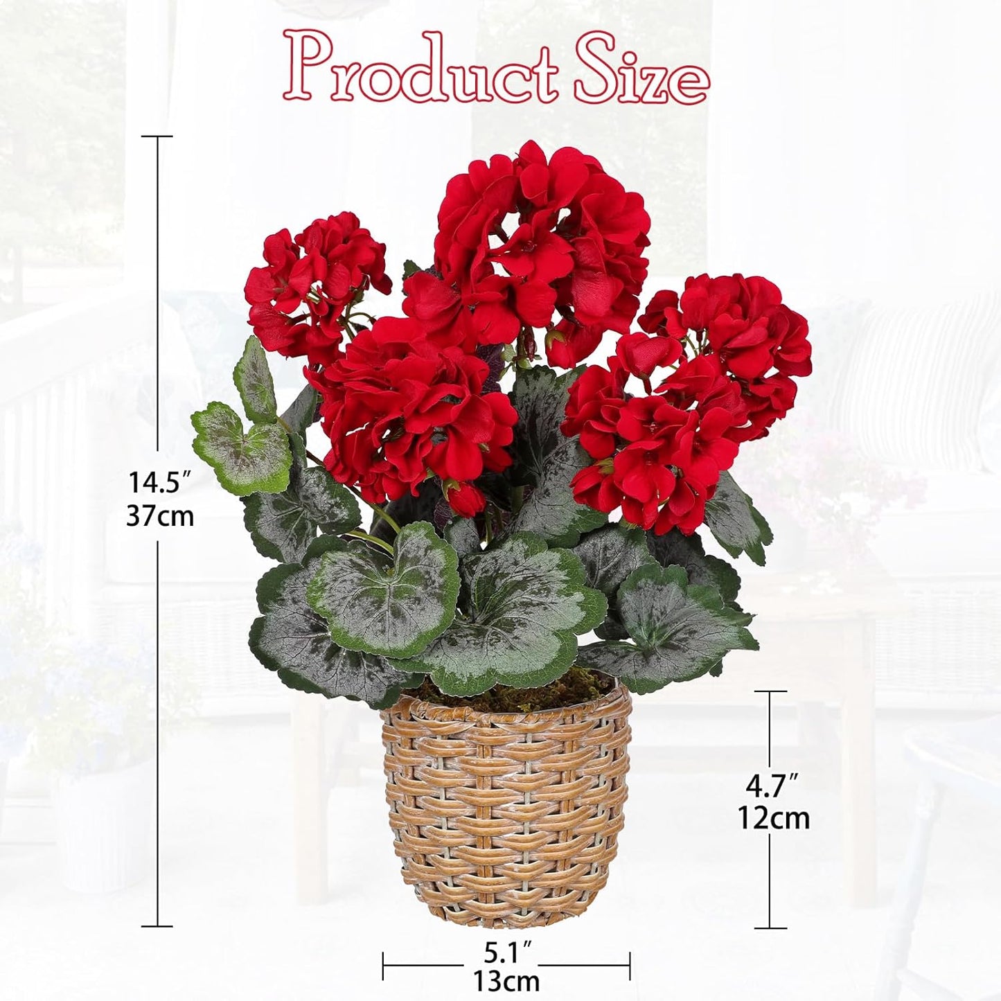 Artificial Geranium Potted Plant – 16” Tall, Realistic Silk Flowers with Vibrant Green Leaves, Pink White Geraniums Fake Flowers for Outdoors Home Décor, Wedding Farmhouse Office Tables Decor