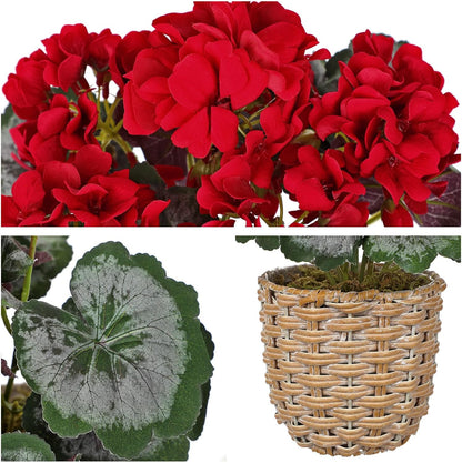 Artificial Geranium Potted Plant – 16” Tall, Realistic Silk Flowers with Vibrant Green Leaves, Pink White Geraniums Fake Flowers for Outdoors Home Décor, Wedding Farmhouse Office Tables Decor