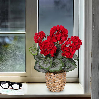 Artificial Geranium Potted Plant – 16” Tall, Realistic Silk Flowers with Vibrant Green Leaves, Pink White Geraniums Fake Flowers for Outdoors Home Décor, Wedding Farmhouse Office Tables Decor