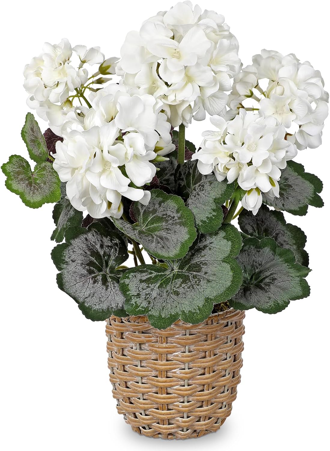 Artificial Geranium Potted Plant – 16” Tall, Realistic Silk Flowers with Vibrant Green Leaves, Pink White Geraniums Fake Flowers for Outdoors Home Décor, Wedding Farmhouse Office Tables Decor