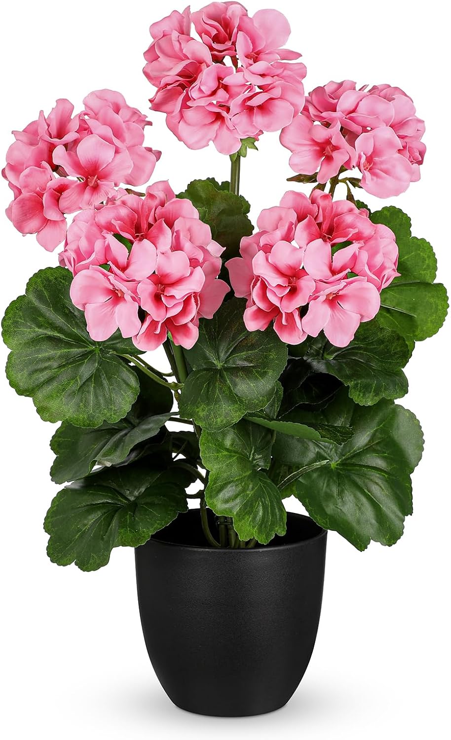 Artificial Geranium Potted Plant – 16” Tall, Realistic Silk Flowers with Vibrant Green Leaves, Pink White Geraniums Fake Flowers for Outdoors Home Décor, Wedding Farmhouse Office Tables Decor