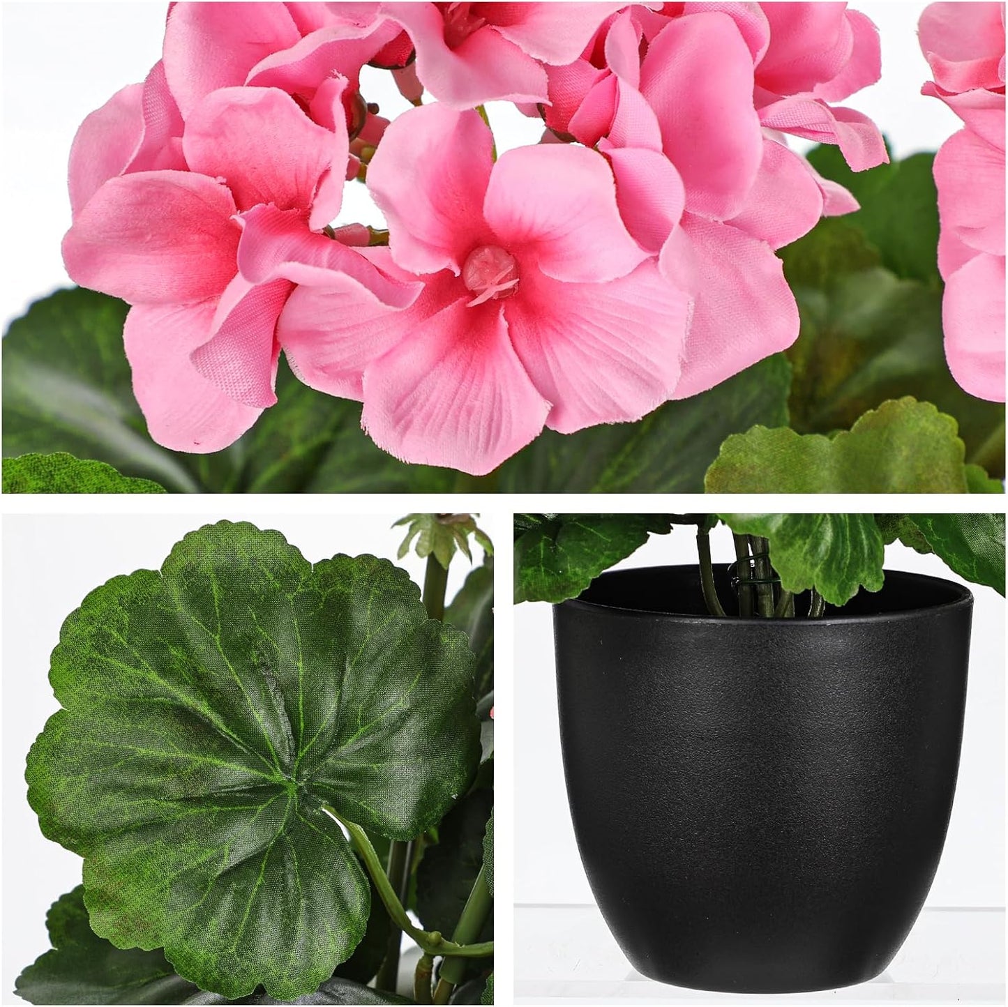 Artificial Geranium Potted Plant – 16” Tall, Realistic Silk Flowers with Vibrant Green Leaves, Pink White Geraniums Fake Flowers for Outdoors Home Décor, Wedding Farmhouse Office Tables Decor