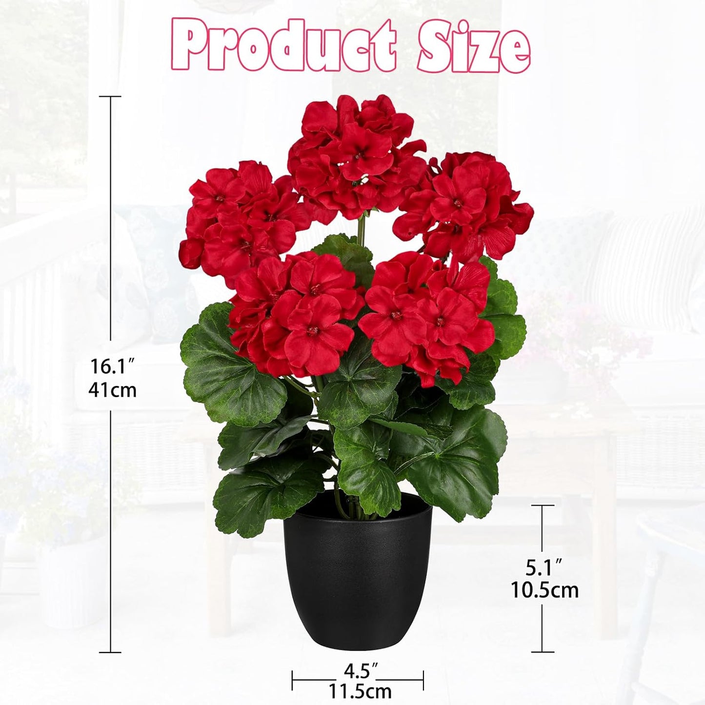 Artificial Geranium Potted Plant – 16” Tall, Realistic Silk Flowers with Vibrant Green Leaves, Pink White Geraniums Fake Flowers for Outdoors Home Décor, Wedding Farmhouse Office Tables Decor