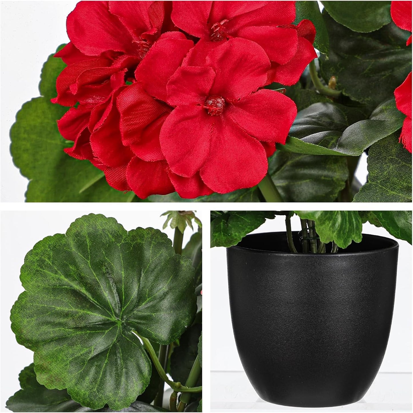 Artificial Geranium Potted Plant – 16” Tall, Realistic Silk Flowers with Vibrant Green Leaves, Pink White Geraniums Fake Flowers for Outdoors Home Décor, Wedding Farmhouse Office Tables Decor