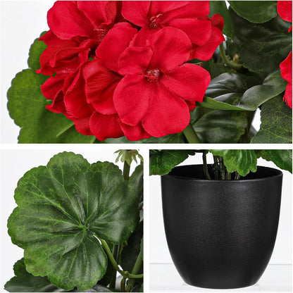Artificial Geranium Potted Plant – 16” Tall, Realistic Silk Flowers with Vibrant Green Leaves, Pink White Geraniums Fake Flowers for Outdoors Home Décor, Wedding Farmhouse Office Tables Decor