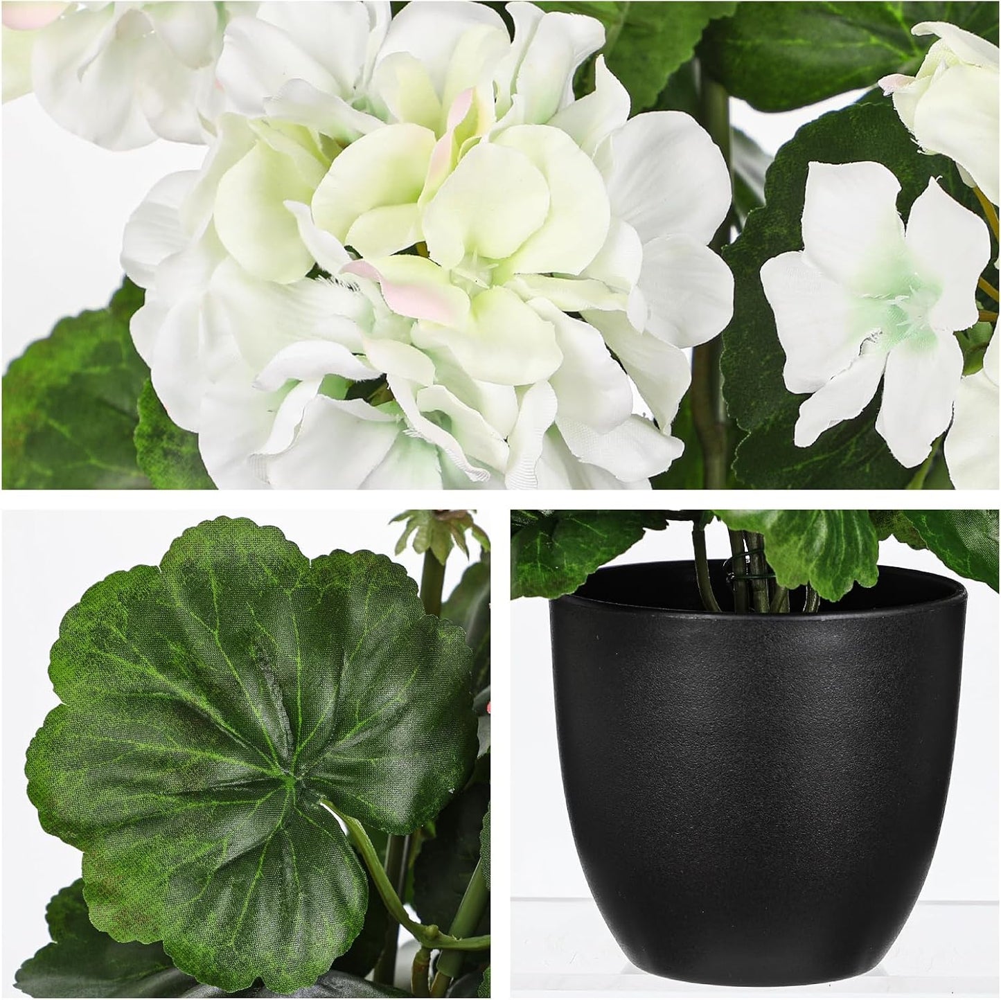 Artificial Geranium Potted Plant – 16” Tall, Realistic Silk Flowers with Vibrant Green Leaves, Pink White Geraniums Fake Flowers for Outdoors Home Décor, Wedding Farmhouse Office Tables Decor