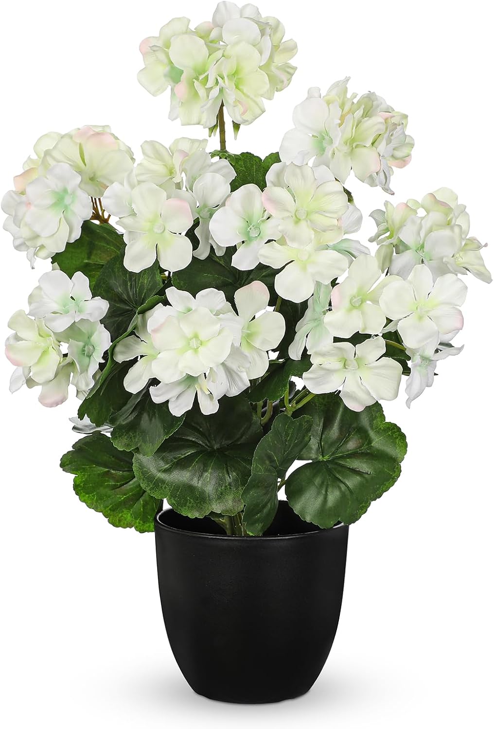 Artificial Geranium Potted Plant – 16” Tall, Realistic Silk Flowers with Vibrant Green Leaves, Pink White Geraniums Fake Flowers for Outdoors Home Décor, Wedding Farmhouse Office Tables Decor