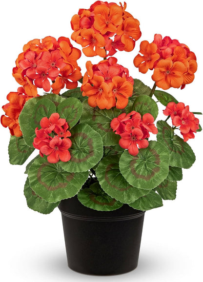Artificial Geranium Potted Plant – 16” Tall, Realistic Silk Flowers with Vibrant Green Leaves, Pink White Geraniums Fake Flowers for Outdoors Home Décor, Wedding Farmhouse Office Tables Decor