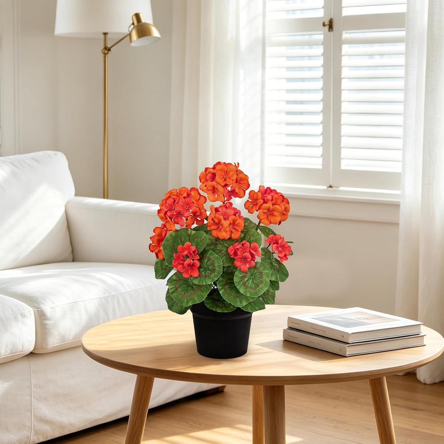 Artificial Geranium Potted Plant – 16” Tall, Realistic Silk Flowers with Vibrant Green Leaves, Pink White Geraniums Fake Flowers for Outdoors Home Décor, Wedding Farmhouse Office Tables Decor