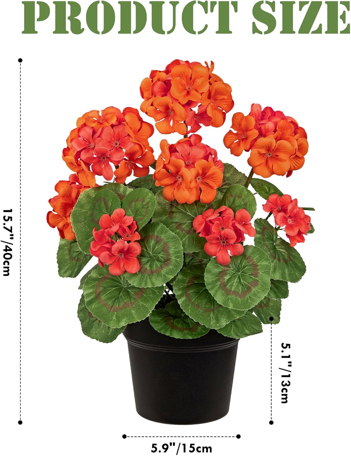 Artificial Geranium Potted Plant – 16” Tall, Realistic Silk Flowers with Vibrant Green Leaves, Pink White Geraniums Fake Flowers for Outdoors Home Décor, Wedding Farmhouse Office Tables Decor