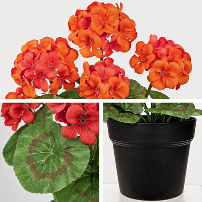 Artificial Geranium Potted Plant – 16” Tall, Realistic Silk Flowers with Vibrant Green Leaves, Pink White Geraniums Fake Flowers for Outdoors Home Décor, Wedding Farmhouse Office Tables Decor