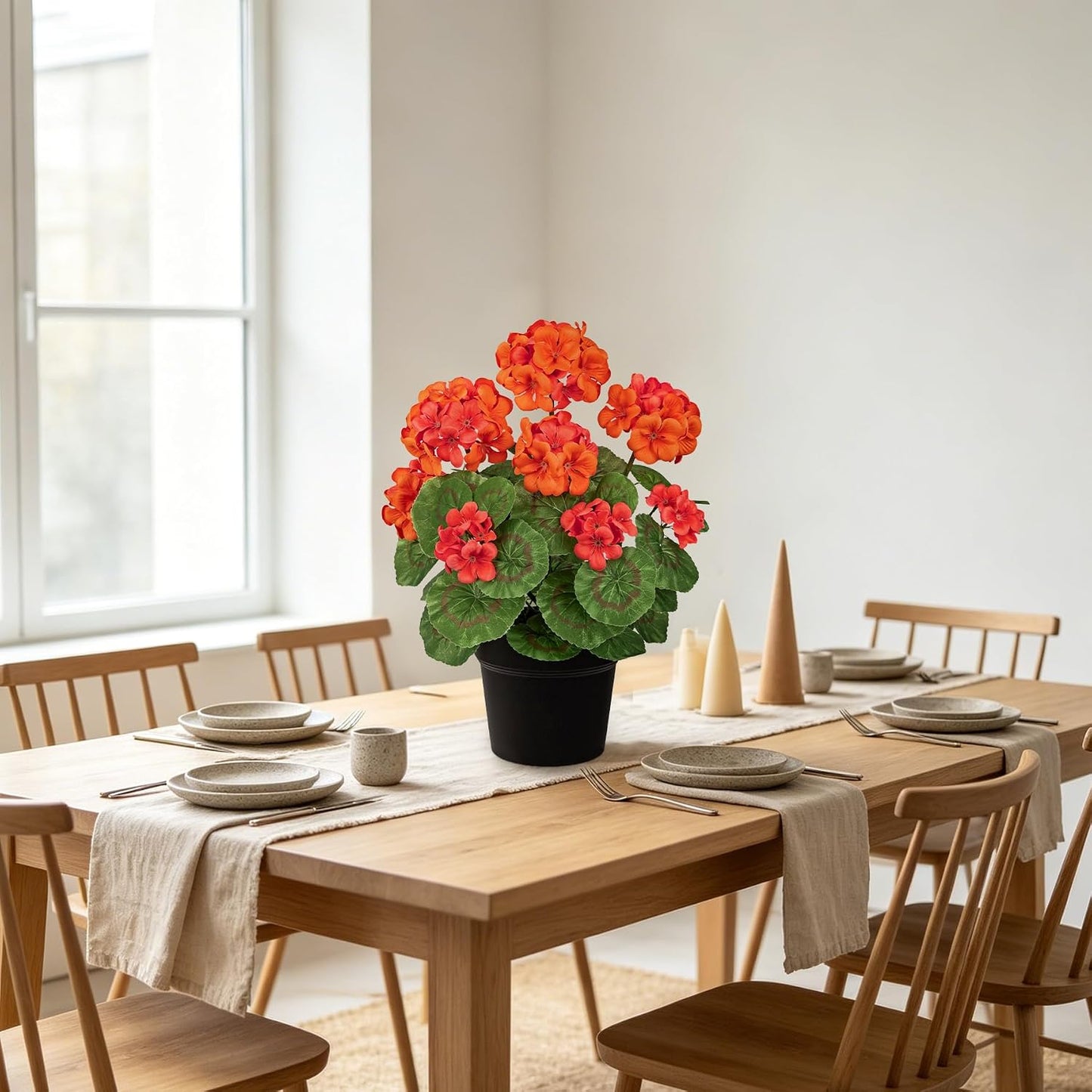 Artificial Geranium Potted Plant – 16” Tall, Realistic Silk Flowers with Vibrant Green Leaves, Pink White Geraniums Fake Flowers for Outdoors Home Décor, Wedding Farmhouse Office Tables Decor