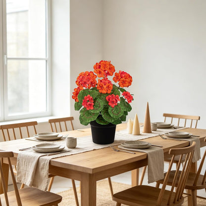 Artificial Geranium Potted Plant – 16” Tall, Realistic Silk Flowers with Vibrant Green Leaves, Pink White Geraniums Fake Flowers for Outdoors Home Décor, Wedding Farmhouse Office Tables Decor