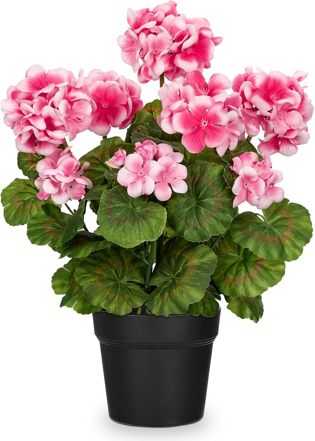 Artificial Geranium Potted Plant – 16” Tall, Realistic Silk Flowers with Vibrant Green Leaves, Pink White Geraniums Fake Flowers for Outdoors Home Décor, Wedding Farmhouse Office Tables Decor