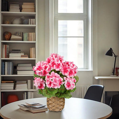 Artificial Geranium Potted Plant – 16” Tall, Realistic Silk Flowers with Vibrant Green Leaves, Pink White Geraniums Fake Flowers for Outdoors Home Décor, Wedding Farmhouse Office Tables Decor