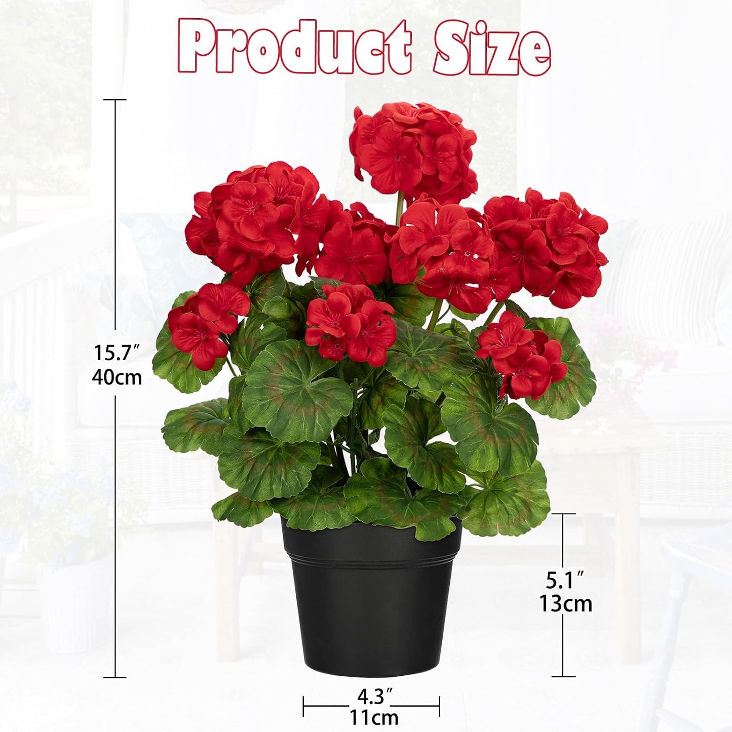 Artificial Geranium Potted Plant – 16” Tall, Realistic Silk Flowers with Vibrant Green Leaves, Pink White Geraniums Fake Flowers for Outdoors Home Décor, Wedding Farmhouse Office Tables Decor