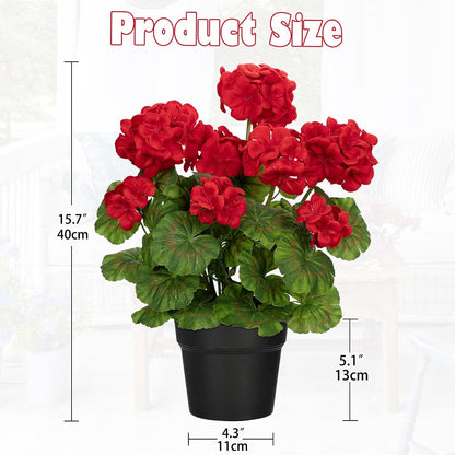 Artificial Geranium Potted Plant – 16” Tall, Realistic Silk Flowers with Vibrant Green Leaves, Pink White Geraniums Fake Flowers for Outdoors Home Décor, Wedding Farmhouse Office Tables Decor