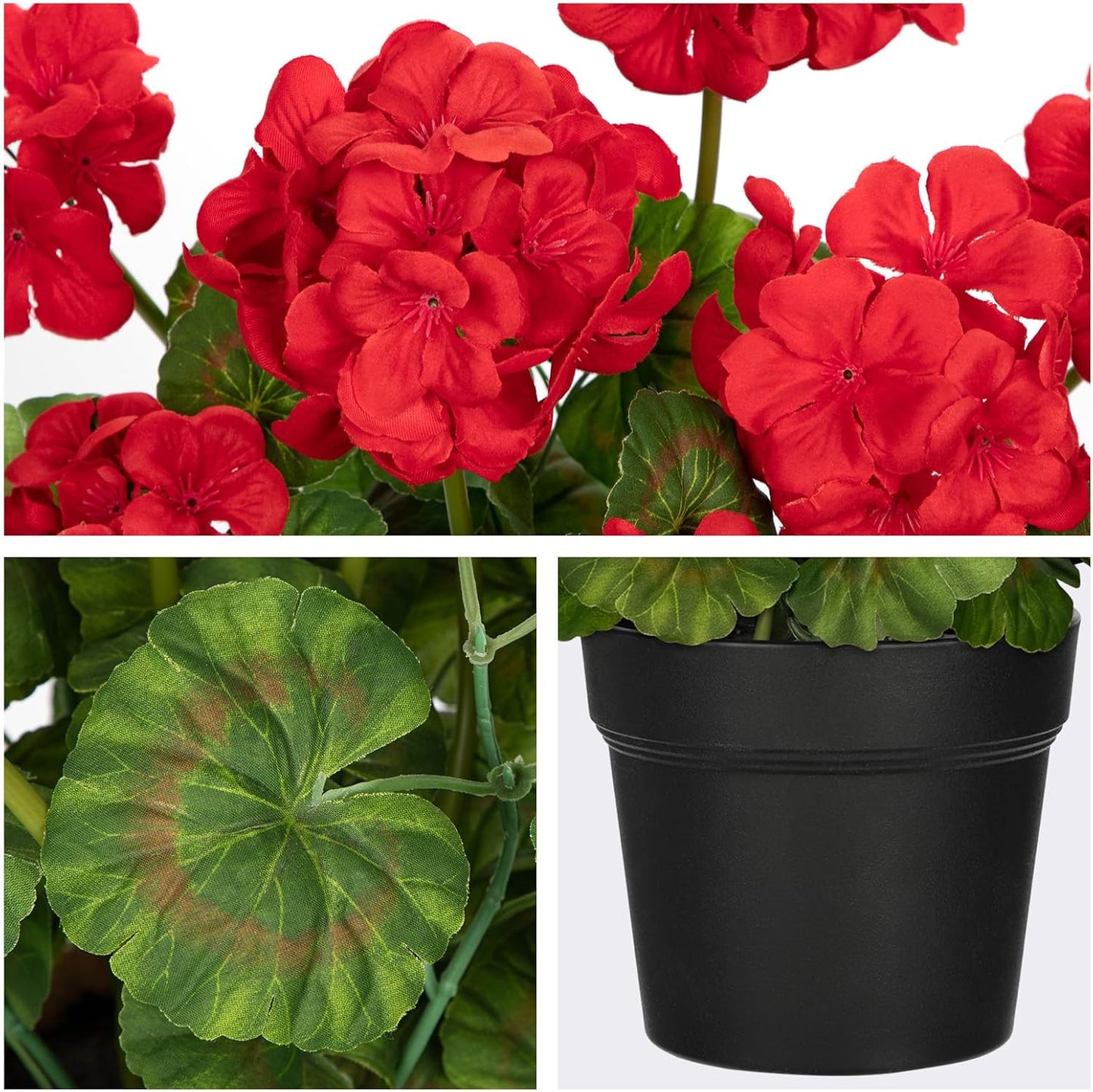 Artificial Geranium Potted Plant – 16” Tall, Realistic Silk Flowers with Vibrant Green Leaves, Pink White Geraniums Fake Flowers for Outdoors Home Décor, Wedding Farmhouse Office Tables Decor