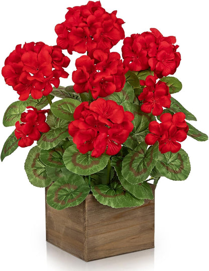 Artificial Geranium Potted Plant – 16” Tall, Realistic Silk Flowers with Vibrant Green Leaves, Pink White Geraniums Fake Flowers for Outdoors Home Décor, Wedding Farmhouse Office Tables Decor