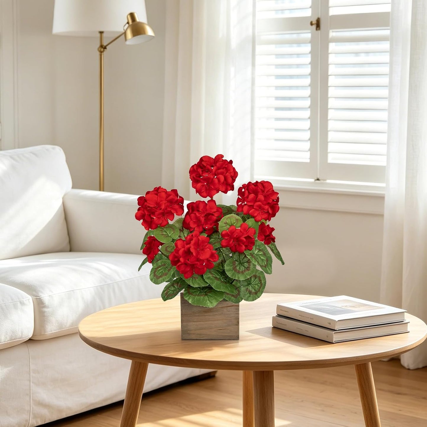 Artificial Geranium Potted Plant – 16” Tall, Realistic Silk Flowers with Vibrant Green Leaves, Pink White Geraniums Fake Flowers for Outdoors Home Décor, Wedding Farmhouse Office Tables Decor
