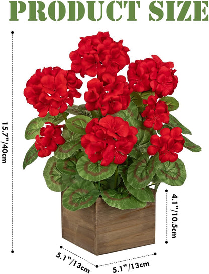 Artificial Geranium Potted Plant – 16” Tall, Realistic Silk Flowers with Vibrant Green Leaves, Pink White Geraniums Fake Flowers for Outdoors Home Décor, Wedding Farmhouse Office Tables Decor