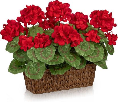 Artificial Geranium Potted Plant – 16” Tall, Realistic Silk Flowers with Vibrant Green Leaves, Pink White Geraniums Fake Flowers for Outdoors Home Décor, Wedding Farmhouse Office Tables Decor